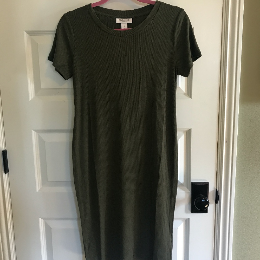 Green Rib Knit Maternity T-Shirt Dress